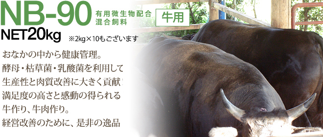 『NB-90』【牛用】有用微生物配合混合飼料 おなかの中から健康管理。酵母・枯草菌・乳酸菌を利用して生産性と肉質改善に大きく貢献！